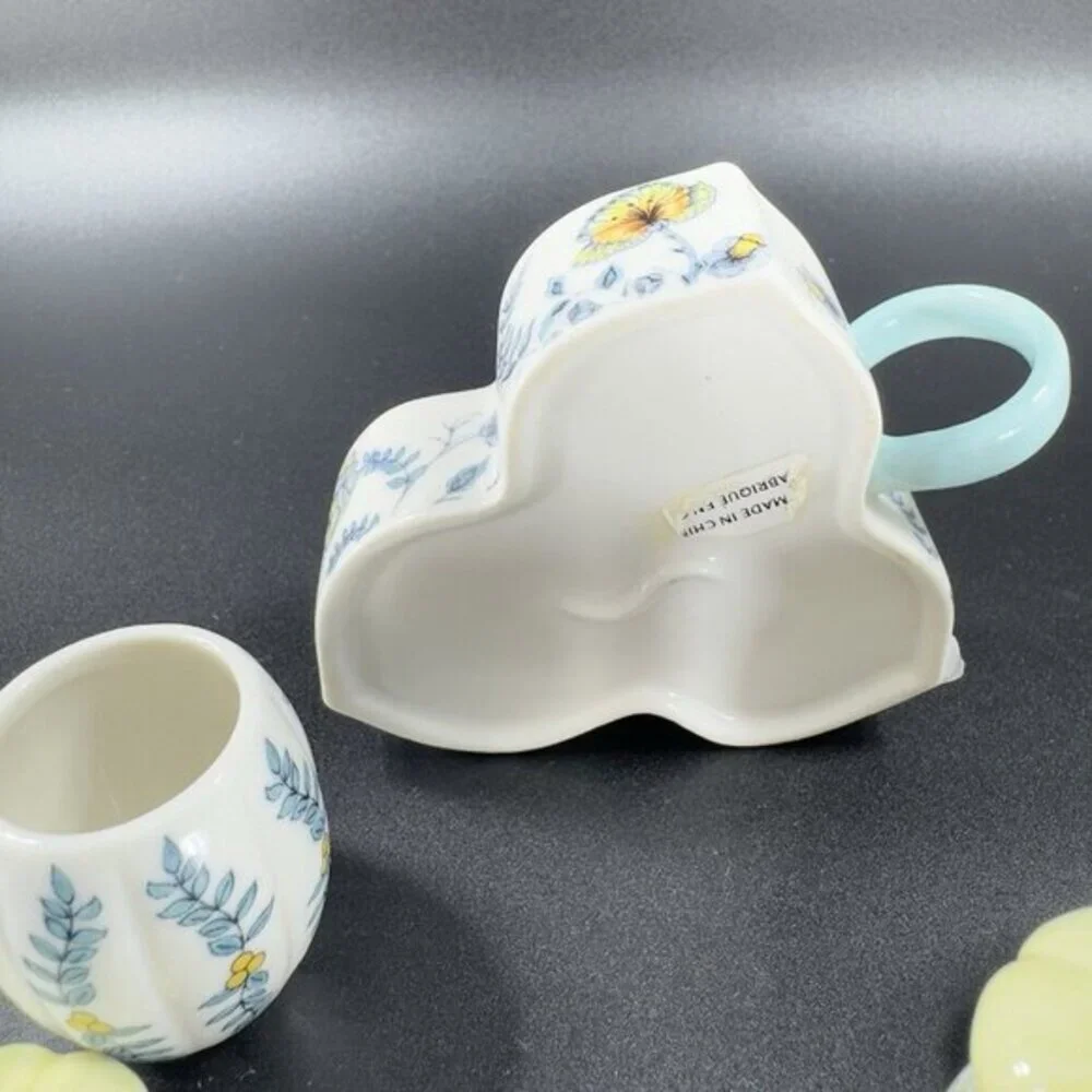 Anthropologie Ceramic Salt And‎ Pepper Covered Mustard Pot and Spoon on Tray VTG